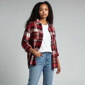 Anthropologie Pilcro  Size XS Hadley Relaxed Plaid Button Down Orange Rust Shirt